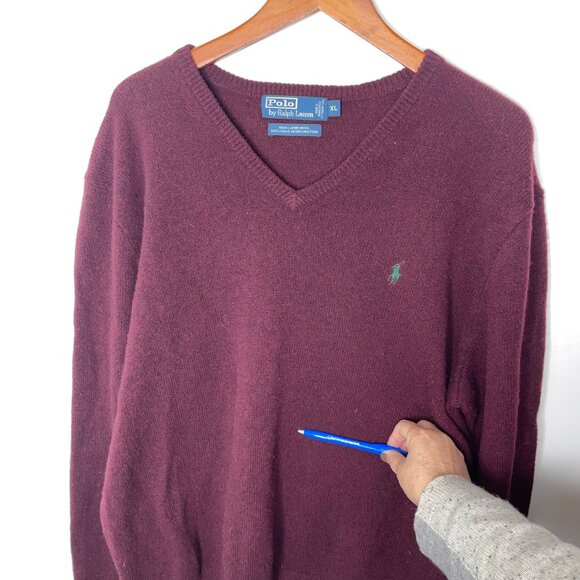 Polo Ralph Lauren Men's Sweater Lambswool Size XL V-Neck Maroon Long Sleeve - Picture 3 of 8